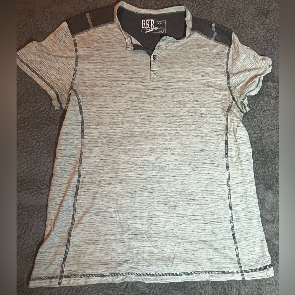 BKE Vintage Men's 3-Button Top - Heathered Grey - Size‎ Small